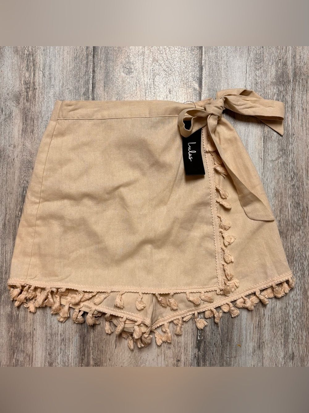 Boho Linen Blend Tassel Wrap Skort Shorts NWT XS Lulus
